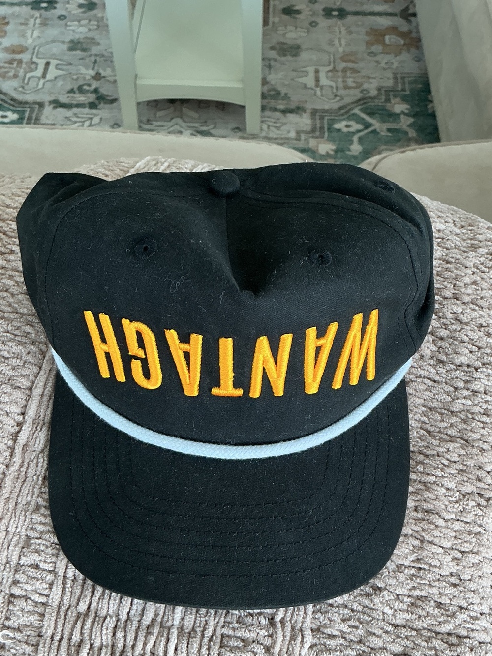 WANTAGH Black Snapback Hat with Yellow Embroidery